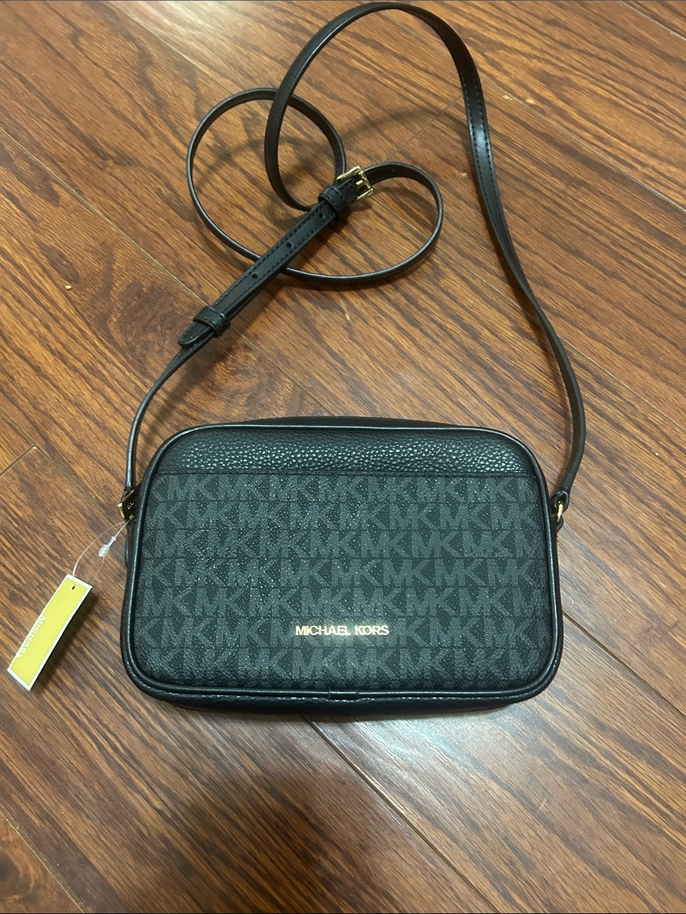 MICHAEL Michael Kors Black Logo Crossbody with Gold Hardware